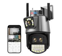 KJUEQ 4K 9MP HD PTZ IP Camera Outdoor 8X Zoom Three Lens Dual Screen Camera 6MP Police Light Alarm Video Surveillance(4MP Add 128G Card)