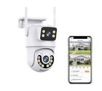 KJUEQ 4K HD Dual Lens Camera 2K Dual Screen PTZ Camera Outdoor Auto Tracking Security Camera Waterproof Surveillance(4MP Add 64G Card)