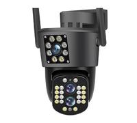 KJUEQ 5K 12MP IP Camera Outdoor Three Lens Security Protection Surveillance Cameras 10X Zoom Motion Detection CCTV 360° PTZ Cam(5K Black Add 128GB)