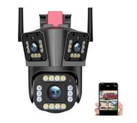 KJUEQ 5K 12MP IP Camera Outdoor Wireless Security Camera Three Lens 10X Zoom Auto Tracking CCTV PTZ Cam Waterproof Surveillance(5K Camera Add 128G)