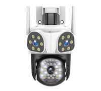 KJUEQ 6K 12MP Camera Outdoor Motion Tracking Three Len Screens 4X Zoom PTZ Video Cam Security Protection CCTV Surveillance Camera(Only camera)