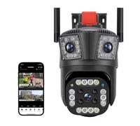 KJUEQ 6K 12MP Three Lens PTZ IP Camera With Three Screen Auto Tracking Ai Human Detection Wireless Outdoor CCTV Surveillance Camera(6K 12MP Add 64G SD)