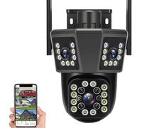 KJUEQ 6K HD Security Camera 12MP Three Lens 8X Zoom Security Protection PTZ IP Camera AI Tracking CCTV Surveillance Cameras(6K 12MP With 32G)
