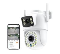 KJUEQ 8MP 4K Camera Dual Lens Ai Human Detect Auto Tracking Outdoor Wireless Security Camera 4MP Color Night Vision Video Camera(4MP Add 128G Card)
