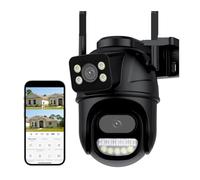 KJUEQ 8MP 4K PTZ Camera Dual Lens With Dual Screen Ai Human Detect Auto Tracking Wireless Outdoor Surveillance Camera(8MP Add 32G Card)