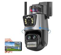 KJUEQ 9MP IP Camera Outdoor Wireless Security Camera 8X Zoom Auto Tracking Three Lens Dual Screen PTZ CCTV Cam Video Surveillance(9MP Camera Add 32GB)