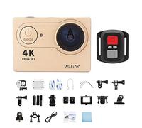 KJUEQ Mini Action Camera 2.0-inch Screen 30FPS/170D Waterproof Helmet Camera Underwater Telecontrol Cam Ultra HD 4K Action Camera(32G Card,Gold-Telecontrol)
