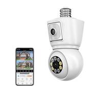 KJUEQ MP E27 Dual Lens Bulb Camera APP 1080P Night Vision PTZ Camera Human Tracking CCTV Security Monitor Two Way Talk(4MP NO CARD)