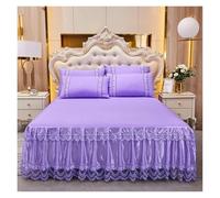 KJUUQBZL 3pcs Set Soft Lace Bed Skirt King Queen Size Bedspread Solid Color Princess Romantic Bed Spread with pillowcase(13,3pcs Set 200x220cm)