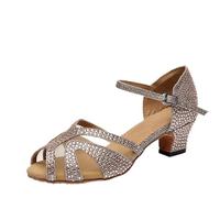 KJUUQBZL Bronze Latin Dance Shoes Women Tango Ballroom Cuba Heel Faux Diamond Wedding Sandals(Antique Brass,9.5)