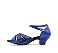 KJUUQBZL Girls Ballroom Women's Latin Tango Dance Shoes Heeled 3.5cm/5.5cm Sales Silver Gold Black Blue Color(Jade green,37)