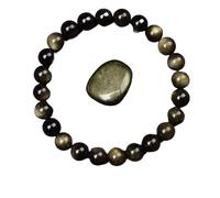 KJUUQBZL Golden Obsidian Stone Beads Bracelet Men Women Light Rainbow Raw Round Bead Energy Jewelry(19cm,8MM BEADS_10 GOLDEN OBSIDIAN)