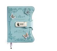 KJUUQBZL Literary Girl Heart Butterfly Password Lock Notebook Girls Secret Diary With Pendant PU Exquisite Student Notepad Office Book(Blue-Rose Garden)