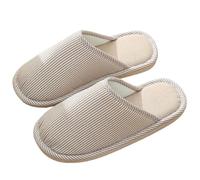 KJUUQBZL Plus Size 46-47 Autumn Winter Striped Print Men Women Slippers Man Slip On Girls Ladies Flat Basic Home Shoes(Khaki,Mark42-43(fit41-42))