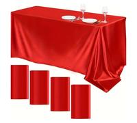 KJUUQBZL Rectangle Tablecloth Satin Table Cloth Bright Smooth White Pink Solid Color Cover Wedding Party Supplies Decors(Red,145x320cm)