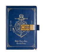 KJUUQBZL Stationery Password Notebook Protecting Secrets Retro A5 Notebook With Lock Stain Resistant Diary Book Travelers Journal Writing(Blue)