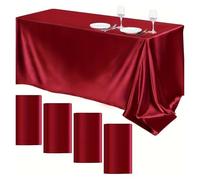 KJUUQBZL White Satin Tablecloth Rectangle Table Cover Bright Silk Cloth Smooth Decoration For Wedding Party Banquet(Red,145 W 145 L cm)