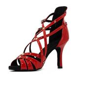KJUUQBZL Women's Dance Shoes Party Ballroom Performance Latin Tango Salsa Swing Indoor Fashion High Heeled Leather Sandals for Ladies(Red-6cm heel,40)