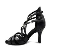 KJUUQBZL Women's Dance Shoes Party Ballroom Performance Latin Tango Salsa Swing Indoor Fashion High Heeled Leather Sandals for Ladies(Black-8.5cm heel,39)