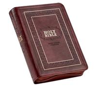 KJV Holy Bible, Compact Large Print Faux Leather Red Letter Edition - Ribbon Marker, King James Version, Burgundy, Zipper Closure