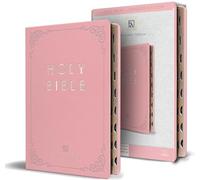 KJV Holy Bible, Large Print Handy Size Format, Pink Premium Imitation Leather with Ribbon Marker, Red Letter, Thumb Index