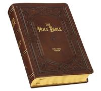 KJV Study Bible, Large Print King James Version Holy Bible, Thumb Tabs, Ribbons, Faux Leather Saddle Tan Framed Art Nouveau Debossed