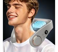 KJXIC Neck Fan with Cooling Plate-5 Speed&Power LED Display-24H Quiet Powerful Fans that Blow Cold Air-USB 5500mAh Bladeless Wearable Personal AC Cooler for Women,Men,Kids,Travel,Outside,Indoor Grey