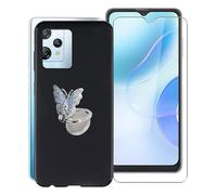 KJYF Black Case for Blackview A53 Pro (6.5 inches), 1 x Tempered Glass Screen Protector, [Bumper Cover with Butterfly Ring Holder], Shockproof Soft Silicone Case Cover for Blackview A53 Pro.