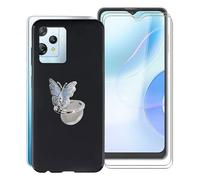 KJYF Black Case for Blackview A53 Pro (6.5 inches), 2 x Tempered Glass Screen Protector, [Bumper Cover with Butterfly Ring Holder], Shockproof Soft Silicone Case Cover for Blackview A53 Pro.