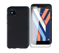 KJYF Case + 3 Pieces Tempered Glass Screen Protector for Wiko Y52 (5.00"), Black Silicone Soft TPU Cover, Anti Scratch Protective Case for Wiko Y52 - Black
