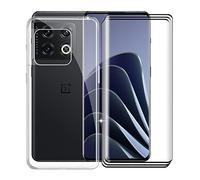 KJYF Case Cover for OnePlus 10 PRO + Tempered Glass Screen Protector, Transparent Silicone Anti-Yellow TPU Case, 3 Pieces Screen Protector for OnePlus 10 PRO (6.7") - Clear