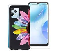 KJYF Case for Blackview A53 Pro (6.5 inches) with [1 x Tempered Glass Screen Protector], Black Shockproof Soft Silicone TPU Case Cover for Blackview A53 Pro Cover Case - Colorful Flowers