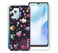 KJYF Case for Blackview A53 Pro (6.5 inches) with [2 x Tempered Glass Screen Protector], Black Shockproof Soft Silicone TPU Case Cover for Blackview A53 Pro Cover Case - Pink Balloon