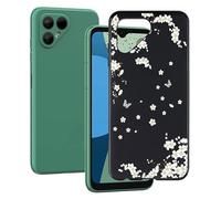 KJYF Case for Fairphone 4, Black Anti-Scratch Cover, Ultra-Thin Soft TPU Gel Case, Flexible Silicone Fashion Protection Case for Fairphone 4 6.3 Inch - White Flower