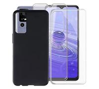 KJYF Case for TCL 40R 5G (6.60"), with [ 2 x Tempered Glass Protective Film], Soft Silicone Anti-Scratch Protective Cover Shockproof Phone Case for TCL 40R 5G - 2 PACK Black