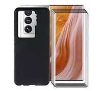 KJYF Case for ZTE Axon 40 Ultra (6.8 Inches) with [4 x Tempered Glass Screen Protectors] Shockproof Soft TPU Silicone Cover Case for ZTE Axon 40 Ultra - Black