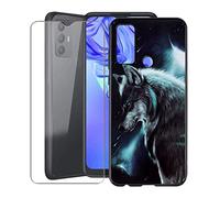 KJYF Case + Tempered Glass Screen Protector for TCL 305/306 (6.52"), Black Soft Silicone TPU Cover, Anti Scratch Protective Case for TCL 305/306 - WMA16