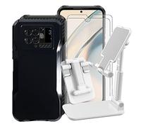 KJYF Cover for Doogee V20 5G (6.43 inches), Black Anti-Scratch Protection Case, 2 Pieces Tempered Glass Film, with Adjustable Folding Tablet Holder Mobile Phone Holder (White)