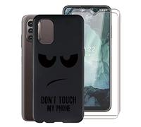 KJYF DU05 Protective Case Black Bumper TPU Cover + 2 Pieces Screen Protector for Nokia G21 (6.5 Inch) Tempered Glass Film + Silicone Shell Case Mobile Phone Case