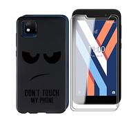 KJYF DU05 Protective Case Black Bumper TPU Cover + 2 Pieces Screen Protector for Wiko Y52 (5.00 Inch) Tempered Glass Film + Silicone Shell Case Mobile Phone Case