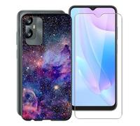 KJYF For Blackview A52 Case and Screen Protector, Black Soft TPU Shockproof Cover + [1 PACK] HD Tempered Glass Protective Film For Blackview A52 (6.50") - Galaxy