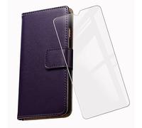 KJYF For Doro 8100 Plus Wallet Case + Tempered Glass Screen Protector, Flip Folio Leather Cell Phone Cover with Credit Card Holder Compatible With Doro 8100 Plus (6.1") - Purple