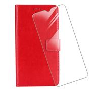 KJYF For Doro 8100 Plus Wallet Case + Tempered Glass Screen Protector, Flip Folio Leather Cell Phone Cover with Credit Card Holder Compatible With Doro 8100 Plus (6.1") - Red