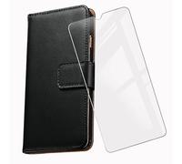 KJYF For Doro 8100 Wallet Case + Tempered Glass Screen Protector, Flip Folio Leather Cell Phone Cover with Credit Card Holder Compatible With Doro 8100 (6.1") - Black