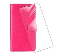 KJYF For Doro 8100 Wallet Case + Tempered Glass Screen Protector, Flip Folio Leather Cell Phone Cover with Credit Card Holder Compatible With Doro 8100 (6.1") - Pink