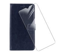 KJYF For Doro 8100 Wallet Case + Tempered Glass Screen Protector, Flip Folio Leather Cell Phone Cover with Credit Card Holder Compatible With Doro 8100 (6.1") - Blue