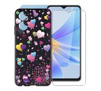 KJYF For Oppo A17 Case and Screen Protector, Black Soft TPU Shockproof Cover + [1 PACK] HD Tempered Glass Protective Film For Oppo A17 (6.56") - YQ29