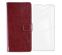 KJYF For OSCAL C60 4G Wallet Case + Tempered Glass Screen Protector, Flip Folio Leather Cell Phone Cover with Credit Card Holder Compatible With OSCAL C60 4G (6.53") - Brown