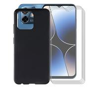 KJYF For Ulefone Note 16 Pro Phone Case and Screen Protector, Black Fashion Soft TPU Shockproof Cover + [4 PACK] HD Tempered Glass Protective Film For Ulefone Note 16 Pro (6.52") - Simple