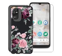 KJYF Mobile Phone Case for Doro 8100 (6.1 inches), Soft Silicone TPU Case Shockproof Scratch-Resistant Protective Cover with 1 Piece Tempered Glass Screen Protector for Doro 8100 - Rose Flower